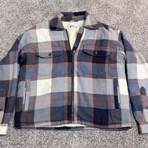 Alpine Design Women’s Plaid Sherpa Lined Shirt Jacket in Blue, Orange, and Tan